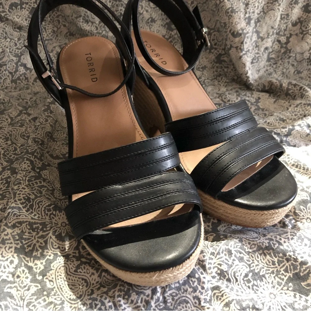 torrid Black Espadrille Wedge Sandals